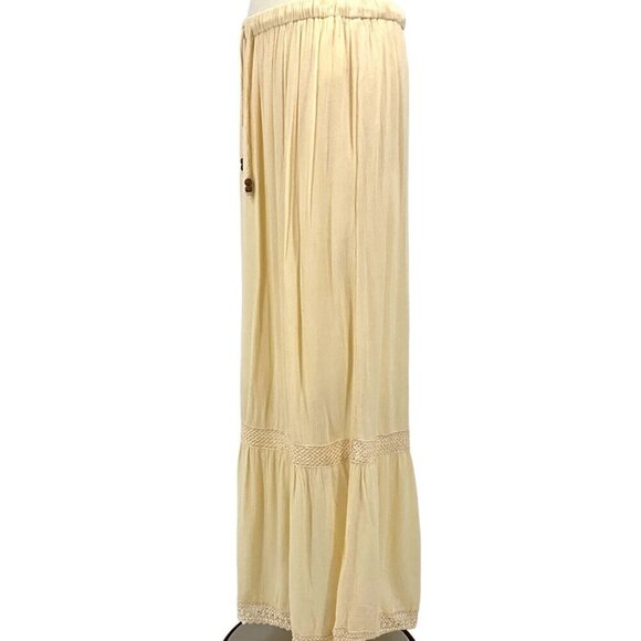 RAGA Size M Maxi Skirt Cream Gauze Flowy Beach Drawstring Tiered Lined Cotton - Picture 4 of 11